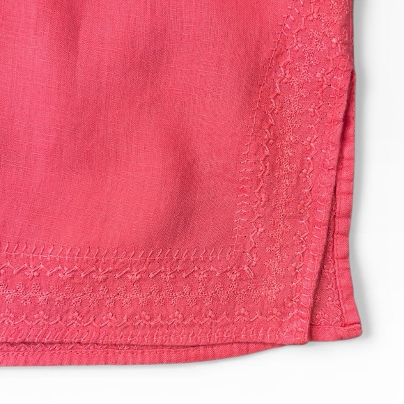 St. Tropez West 100% Linen Short Sleeve Top Pink Embroidered Size Medium - Picture 10 of 11